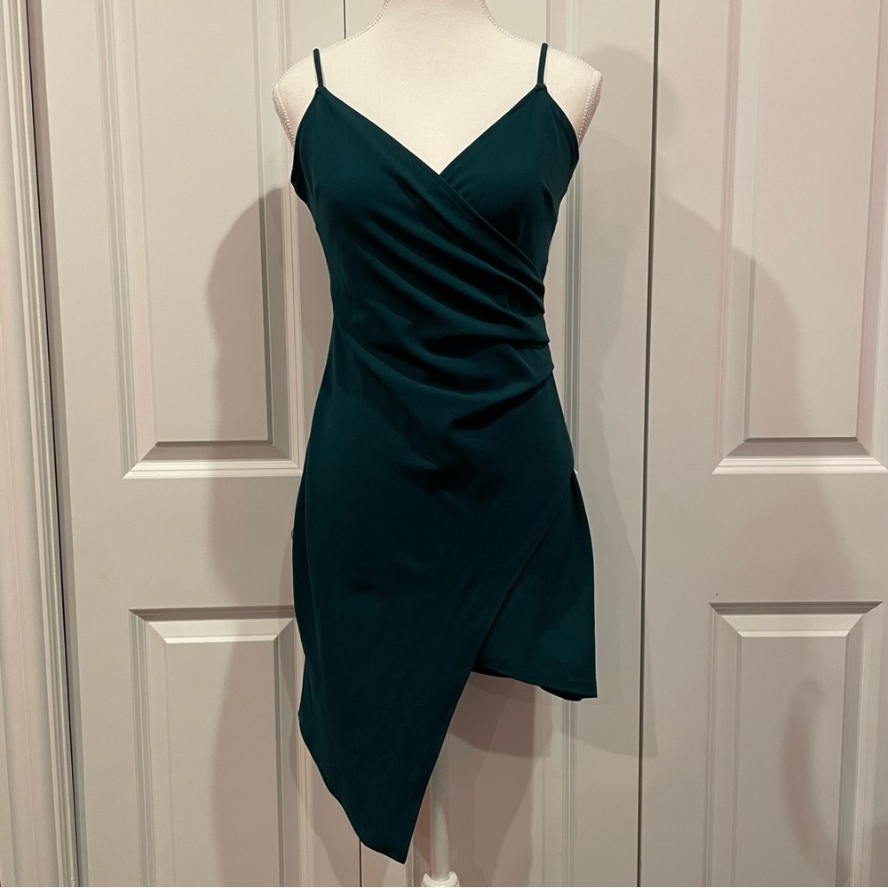 Elegant Asymmetrical Dress in Dark Green